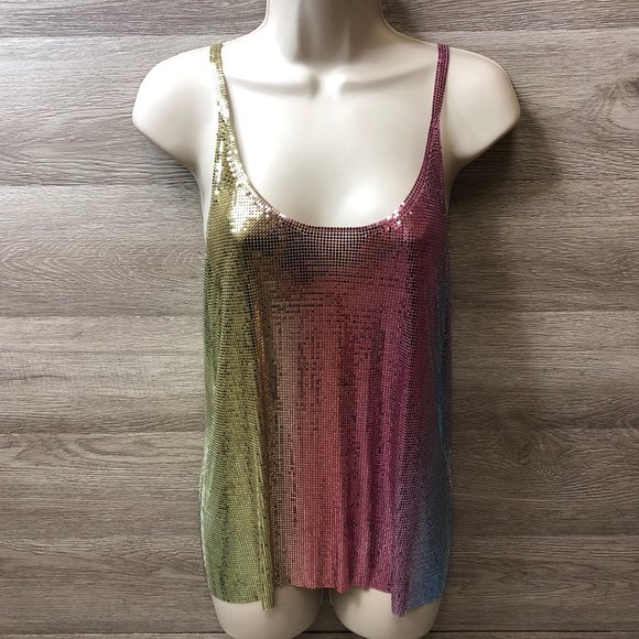 Paco Rabanne XS Mesh Rainbow Tank Top NEW